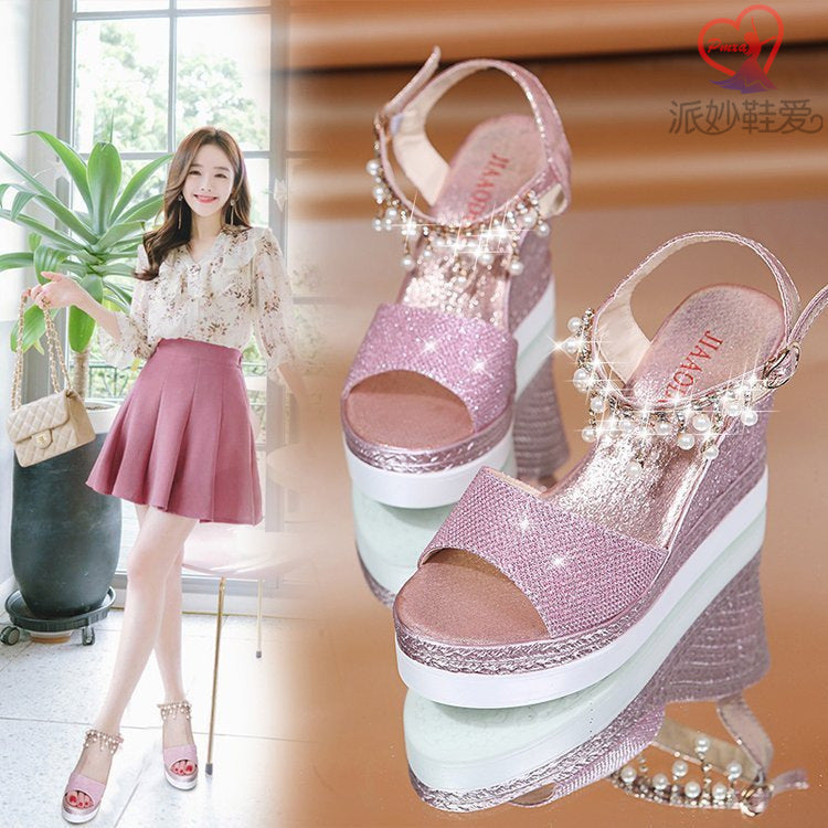 Rhinestone Lady Style High Heels Solid Color Single Shoes