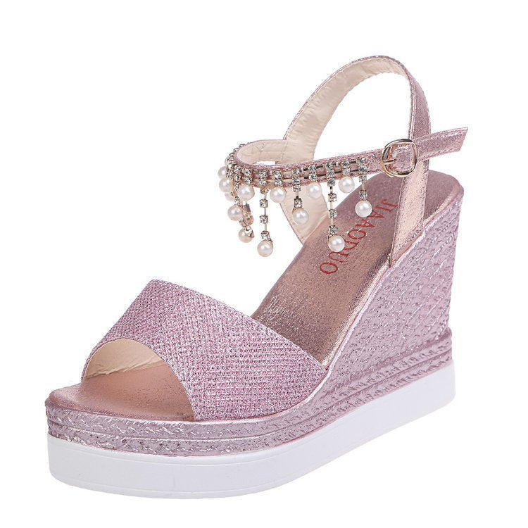Rhinestone Lady Style High Heels Solid Color Single Shoes
