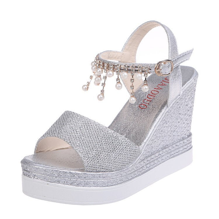 Rhinestone Lady Style High Heels Solid Color Single Shoes